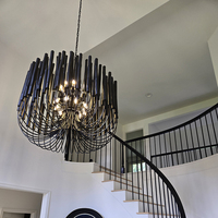 Lustre LED moderne et personnalisé, style vintage italien minimaliste, avec cadre en fer et éléments en bois, pour escalier, salon, villa