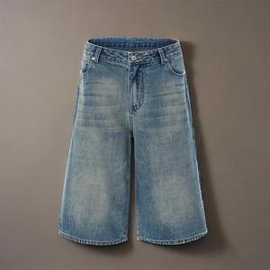 กางเกงยีนส์ทรงหลวมสำหรับผู้ชายกางเกงขาสั้นผ้ายีนส์สีเข้มสีเข้มสำหรับฤดูร้อน - Product Image 1