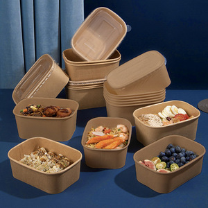 Boîte à emporter carrée en papier kraft jetable pour repas légers, salades, bento, pique-nique, fruits, fast-food, déjeuner - Product Image 2
