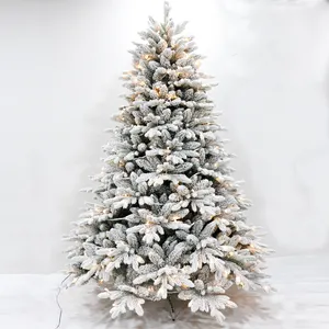 Green PE +PVC Mix Flock Artificial Tree Christmas Tree With Warm White LED Lights With Controller Christmas Decorations