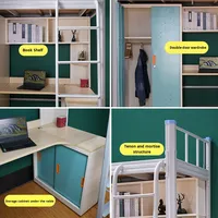 Lit superposé intégré réglable en hauteur pour dortoir universitaire moderne, avec bureau inférieur en acier épaissi pour l'école