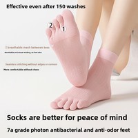 Chaussettes mi-mollet sans couture à cinq doigts pour femmes, fines, en fibre de bambou, respirantes, déodorantes, antibactériennes, absorbant la transpiration, pour l'été