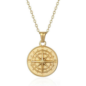 قلادة رجالي مصقولة غير لامعة من الفولاذ المقاوم للصدأ مطلية بالذهب على شكل بوصلة عقد من مصنع المعدات الأصلي والتصميم الأصلي - Product Image 1