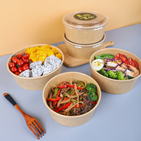 Bols en papier kraft jetables écologiques à paroi simple, recyclables, de qualité alimentaire, avec logo personnalisé, 500ML 750ML, vente en gros pour la restauration rapide