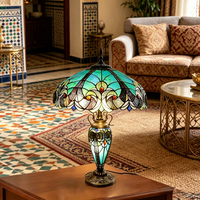 Lampe de table moderne vintage en vitrail, mosaïque émeraude de luxe, motif floral, base en verre antique pour chambre à coucher, chevet, hôtel