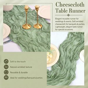Runner da Tavolo in Garza <span class=keywords><strong>Verde</strong></span> Salvia all'Ingrosso, 3 Metri, Stile Rustico, 120 Pollici, <span class=keywords><strong>Tovaglia</strong></span> Boho per Matrimoni, Casa, Hotel - Product Image 3