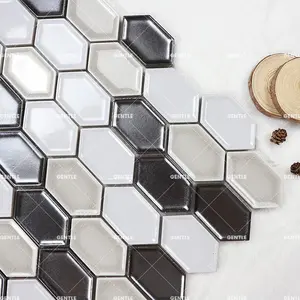 Mosaico de cerámica en forma hexagonal de panal, diseño metálico, mosaico agrietado de hielo para hotel y baño
