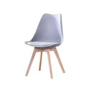 现代设计餐厅家具椅白色灰色塑料椅子木腿郁金香皮革餐椅山毛榉木腿