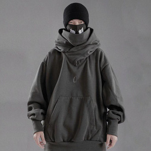 Custom Double Neckline Heavyweight Cotton Pullover <strong>Hoodie</strong> Japanese High Street <strong>Techwear</strong> Oversized Hip Hop Harajuku Punk Hoodies - Product Image 2