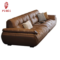 Echtleder-Sofa aus Rindsleder der oberen Schicht, leichter Luxus, schlicht, modern, Retro, geradlinig, Bootswolken-Design, Wohnzimmersofa