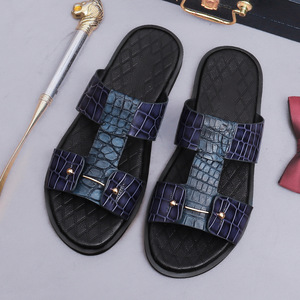 Sandalias de Cuero de Estilo Lujoso para Hombre, Tipo Flip-Flop, de Piel de Cocodrilo, para Uso en Exteriores, Duraderas, Transpirables, Color Cuero Oscuro - Product Image 5