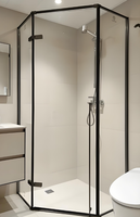Cabine de douche coulissante carrée sans cadre moderne avec verre trempé et plateau circulaire en pierre artificielle - Conception portable pour usage hôtelier