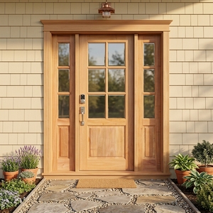 Puerta de Entrada de Madera Sólida con 6 Paneles de Vidrio y Dos Luces Laterales a Juego de 3 Paneles, Estilo American Craftsman - Product Image 3