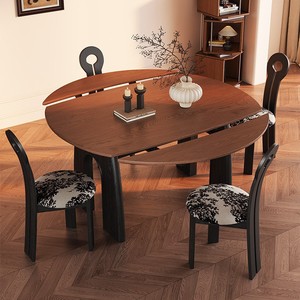 Vintage Style Solid Wood <b>Folding</b> Round <b>Dining</b> <b>Table</b> Convertible Extendable For Home Small Apartments - Product Image 4
