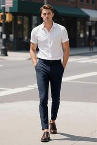 <span class=keywords><strong>Pantaloni</strong></span> eleganti in cotone 100% <span class=keywords><strong>Slim</strong></span> <span class=keywords><strong>Fit</strong></span> da <span class=keywords><strong>uomo</strong></span> elasticizzati <span class=keywords><strong>Chino</strong></span> a vita media con cerniera anteriore piatta con mosca formale dritta personalizzabile - Product Image 4