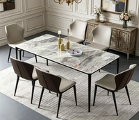 Table à manger et chaise en pierre frittée de style nordique pour usage domestique Table à manger rectangulaire brillante de luxe minimaliste moderne