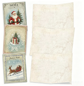 Cartes de Noël plates en papier vintage, sans enveloppes, motif Père Noël, sapin de Noël, boîte cadeau, carte de vœux vierge, vente en gros OEM - Product Image 2