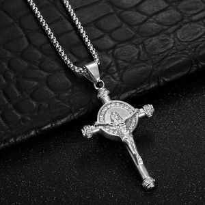 Collier avec pendentif croix en acier inoxydable plaqué or, serti de diamants, bijoux unisexes, cadeau - Product Image 3
