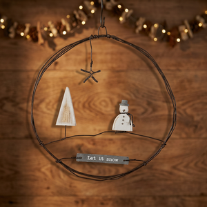 Guirnalda rústica de alambre metálico con árbol de muñeco de nieve y letrero 'Let It Snow', adorno colgante decorativo navideño - Product Image 5