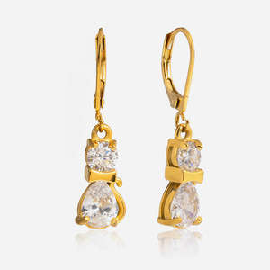 Cat Shape Zircon Drop Earrings Gold Plated Stainless Steel Party Jewelry For Women Teardrop Animal Design - Product Image 1
