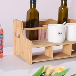 Étagère à épices en bois à double niveau, organisateur de rangement pour la cuisine, porte-bouteilles à condiments, couleur bois naturel, utilisation sur le bureau - Product Image 3