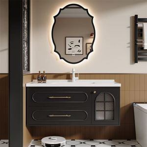 Black <b>Bathroom</b> <b>Vanity</b> With Integrated Basin And Mirror Light For Modern Toilet Setup - Product Image 4