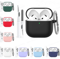 2024 pour AirPods 4 Housse de protection complète en silicone souple avec kit de nettoyage 3 en 1 Set TPU Material