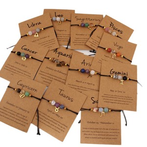 Braccialetto con Charm dei 12 Segni Zodiacali con <span class=keywords><strong>Ametista</strong></span> <span class=keywords><strong>e</strong></span> <span class=keywords><strong>Occhio</strong></span> <span class=keywords><strong>di</strong></span> <span class=keywords><strong>Tigre</strong></span>, Pietre Naturali, Design Intrecciato Regolabile - Product Image 5