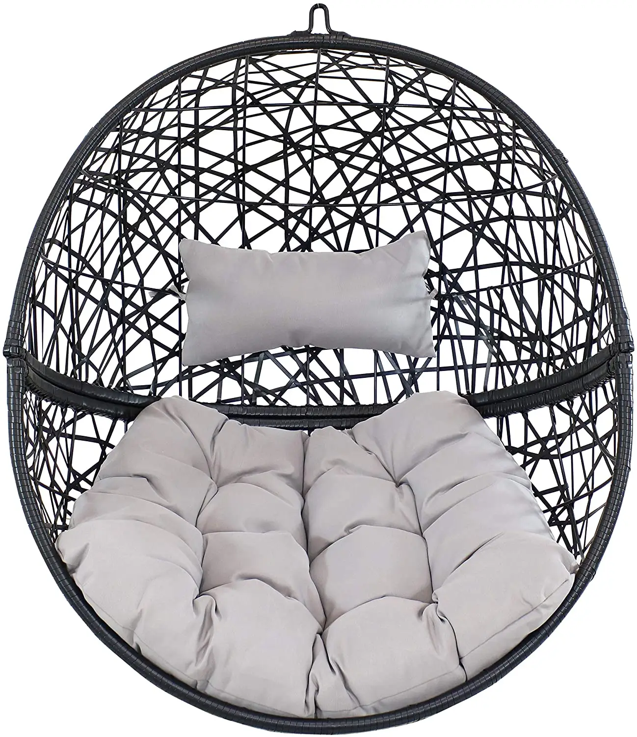 Hanging Egg Chair Swing with Steel Stand Set - All Weather Construction - Wicker Rattan Swing - Large Basket Design -