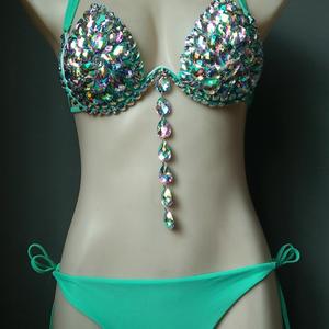 New <strong>Samba</strong> Carnival Dance Rhinestone Bikini Set High Waist Bra Party Crystal Silver Stone Handmade Crystal Dry Plus <strong>Size</strong> - Product Image 2