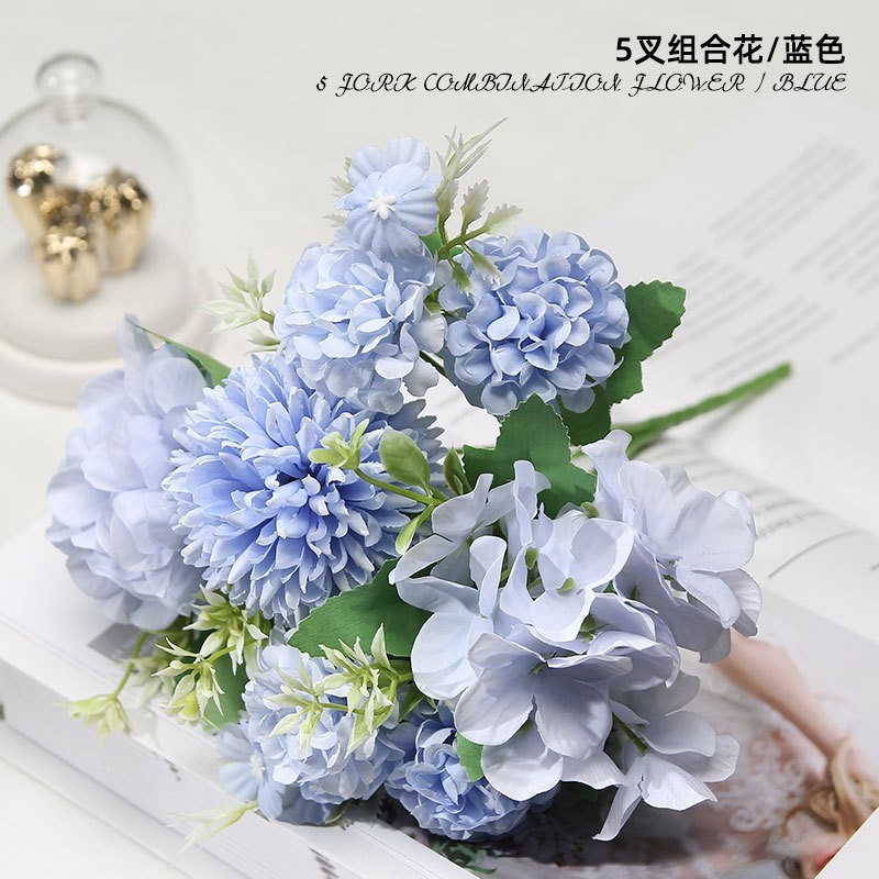 Ensemble d'hortensias Effie à 5 branches [Bleu Océan]