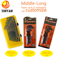 XINYAN 9PCS Set Kunci Torx Panjang Standar Metrik 10T-50T Baja Karbon C45 Lapisan Oksida Hitam Kotak Penyimpanan Plastik Garansi 3 Tahun