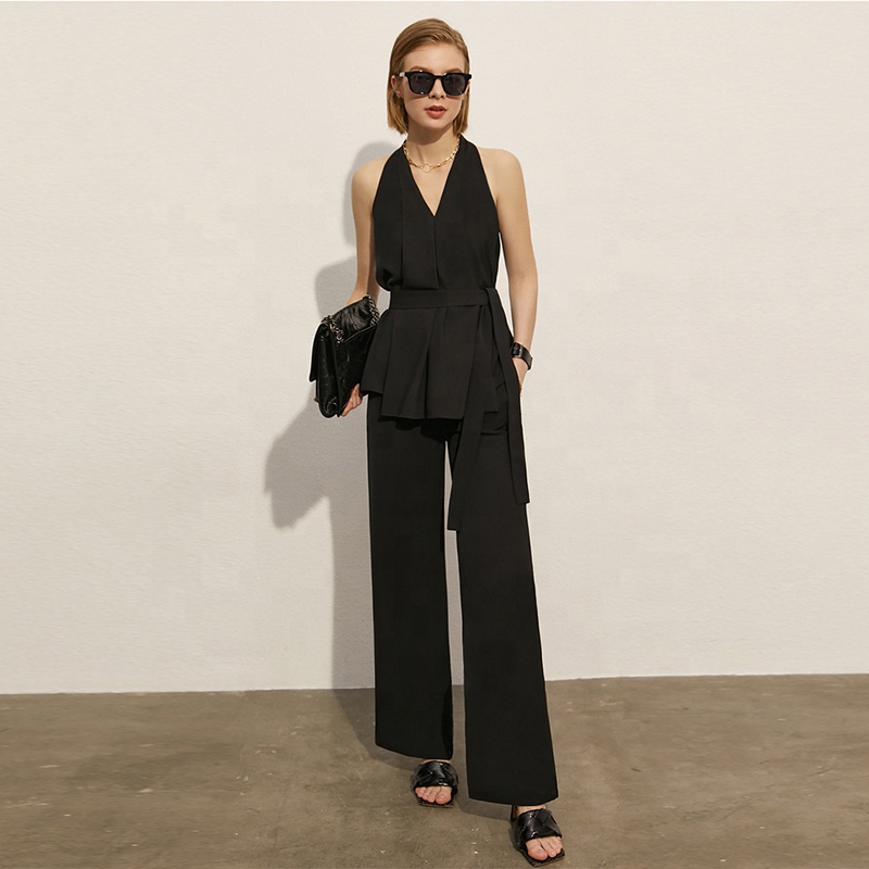 Оптовая продажа, женский жилет, топ и брюки, комплект из 2 предметов, женская одежда, повседневный летний пояс с карманами от производителя