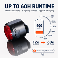 Feux arrière de vélo rechargeables 400 mAh Type-C, autonomie de 60H, feu arrière LED pour vélo, fixation multi-clip pour casque, OEM