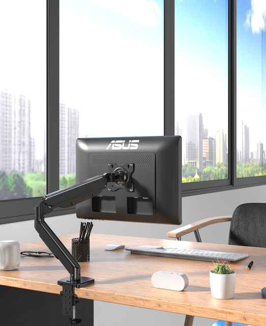 Adjustable Monitor Desk Mount Stand, VESA Mount 75/100 mm with C Clamp, Grommet Mounting