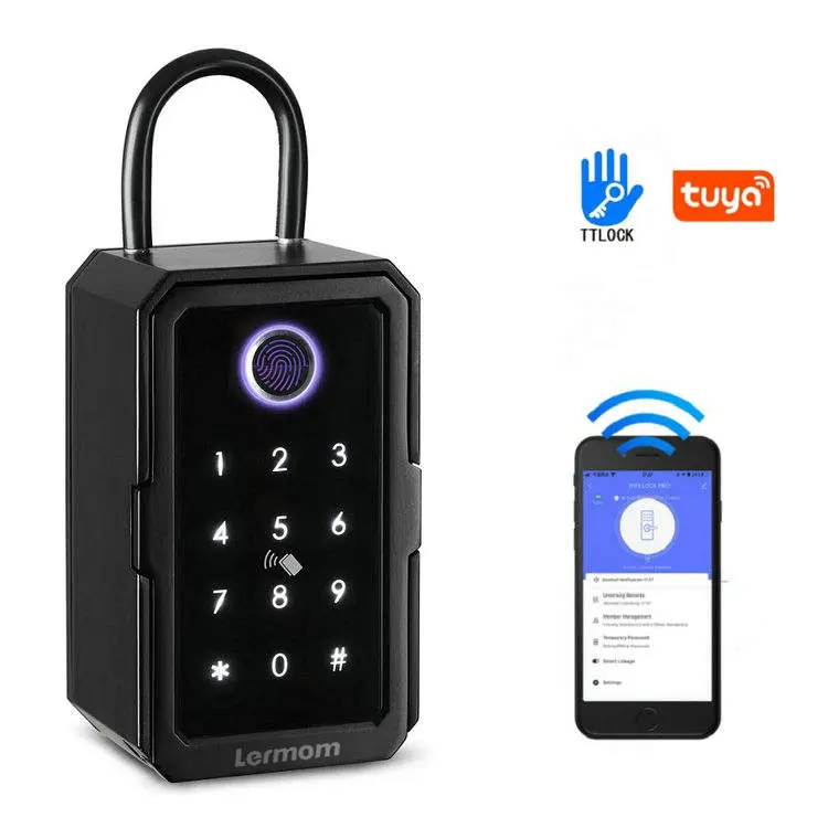 Lermom electric locks Keybox Wall Mounted Lockbox Portable BLE Tuya TTlock APP Fingerprint Smart Key Lock Box