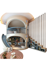 Château en forme d'arc pour enfants, personnalisation complète de la maison, structure à double étage avec toboggan en spirale, lit toboggan double niveau
