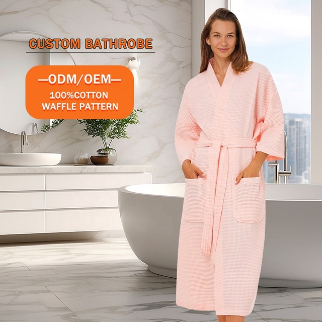 ECO Factory Sales Microfiber Waffle SPA Mid-Length Robe Luxury Lightweight Super Absorbent Bath Robe Long-Lasting for Gift Hotel