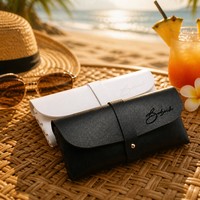 Estuche para Gafas de Sol Directo de Fábrica, Funda de Cuero con Botón a Presión, Tejido Intrecciato, Logotipo Personalizado