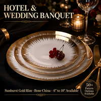 Assiette de table en porcelaine fine avec bordure dorée électroplaquée, 6, 7, 8, 10 pouces, vaisselle de luxe en céramique pour hôtels, restaurants et mariages