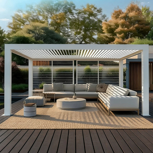 Pérgola de Aluminio Impermeable para Exteriores con Techo Retráctil y Cortinas, Gazebo, Toldo para Jardín, Terraza, Balcón - Product Image 1