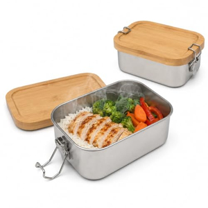 Boîte à lunch en acier inoxydable, divisée en trois sections, écologique, passe au lave-vaisselle et au micro-ondes, sans BPA, boîte bento avec couvercle en bambou, pour les nouveau-nés - Product Image 1