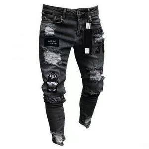 Pantalones vaqueros bordados con agujeros rotos para <span class=keywords><strong>hombre</strong></span>, pantalones de mezclilla finos informales, pantalones vaqueros clásicos para <span class=keywords><strong>hombre</strong></span> joven, pantalones para correr - Product Image 2