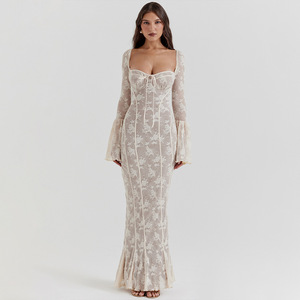 Abito casual elegante alla moda estivo <span class=keywords><strong>con</strong></span> colletto quadrato Sexy per feste a <span class=keywords><strong>maniche</strong></span> lunghe - Product Image 4