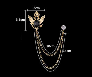Coréen Vintage Palais Style Hommes Costume Double <span class=keywords><strong>Aigle</strong></span> <span class=keywords><strong>Noir</strong></span> Strass Cristal Gland Chaîne Broche Broches pour Hommes 2025 - Product Image 6