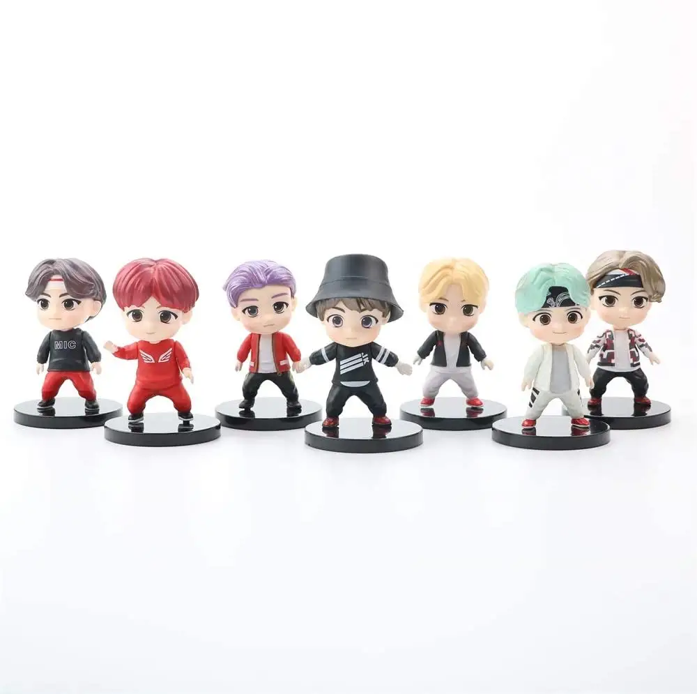 Baru KPOP Bangtan Boys Bt21 Gantungan Kunci Cetak Kartun Gantungan Kunci Tokoh Kartun J-HOPE JUNG KOOK SUGA V RM JIMIN JINfigures