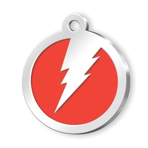Placa de identificación para mascotas con diseño de rayo rojo redondo para perros y gatos - Product Image 1