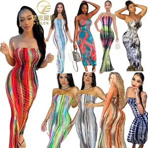 High Quality sexy sundresses women summer 2024 fashion Contrast Color wrap off shoulder strapless bodycon maxi tube top dresses