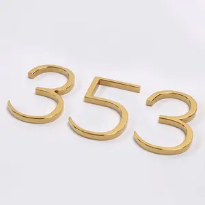 3D золотая Гальваническая Живопись Металлические золотые буквы латунный номер дома