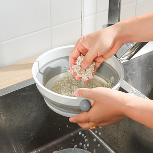 Double Layer Vegetable Washing Basin Foldable Drain <b>Basket</b> Thickened <b>Plastic</b> Kitchen Fruit Vegetable Cleaner <b>Small</b> Size Fog - Product Image 4